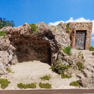Presepe con grotta e casetta per statue 10 cm